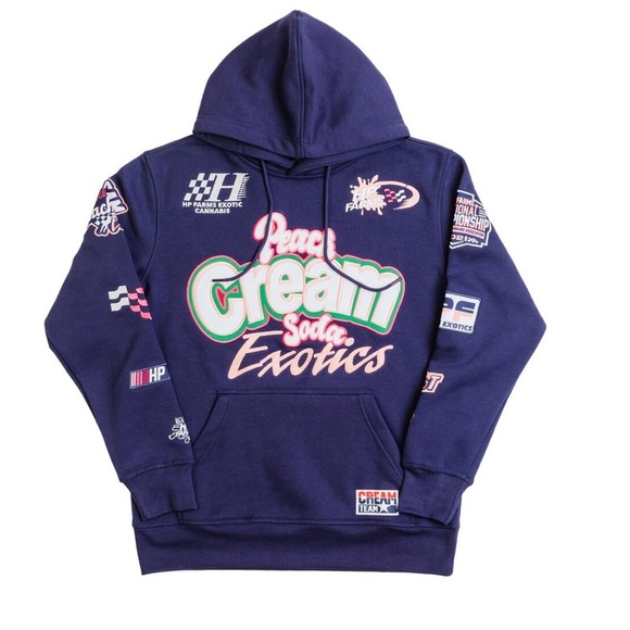 Graphic Strains Navy Blue Cream Hoodie with Colorful Logos - Picture 1 of 1